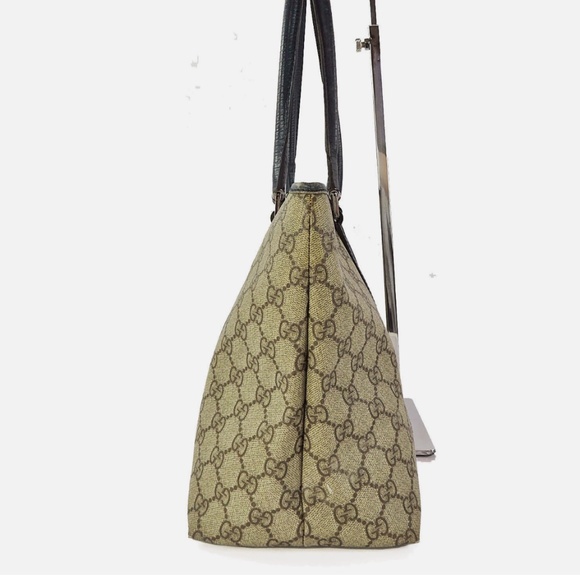 GUCCI Brown/Beige PVC Canvas GG Supreme Tote with Blue Leather trim - Picture 4 of 16